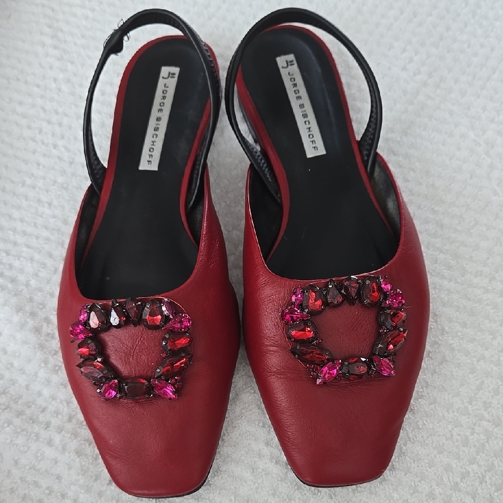 Jorge Bischoff Red Slingback Pump Flat Shoes Size 8